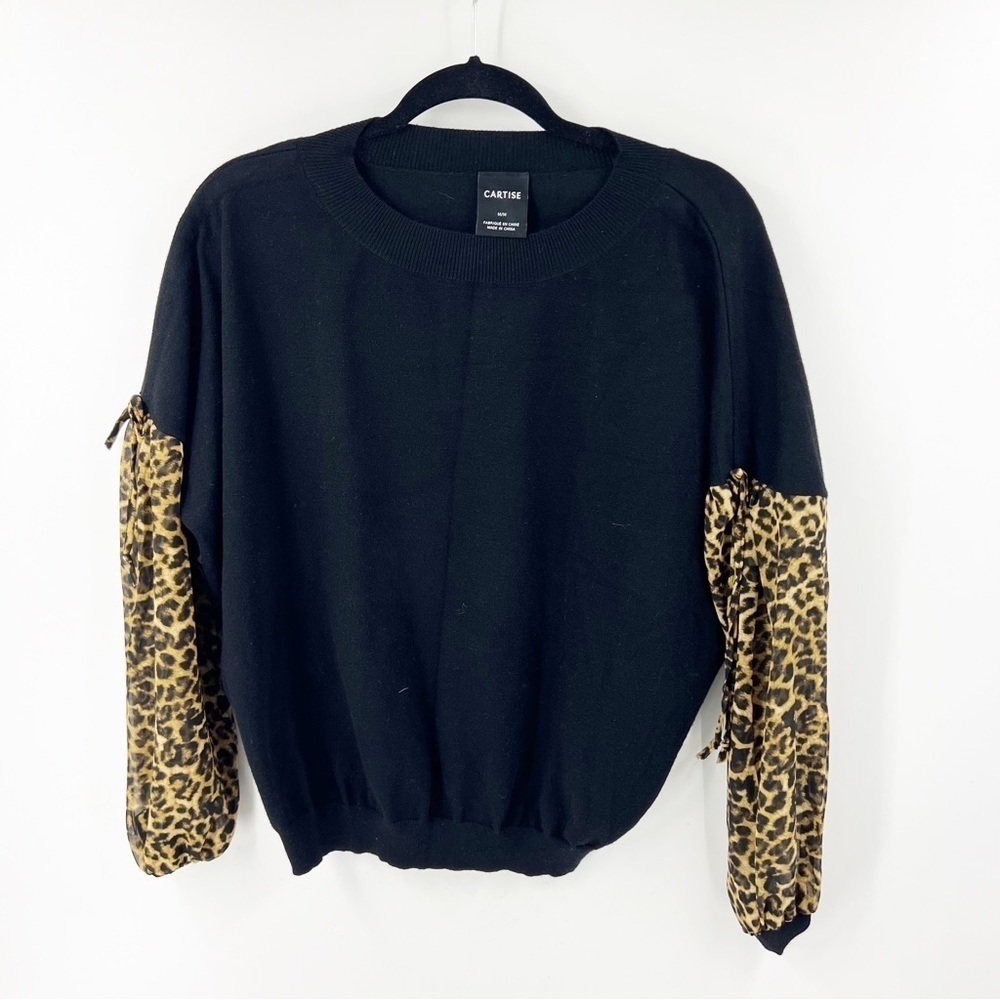 ✅ CARTISE CHEETAH SLEEVE BLACK‎ SWEATER TOP SIZE MEDIUM